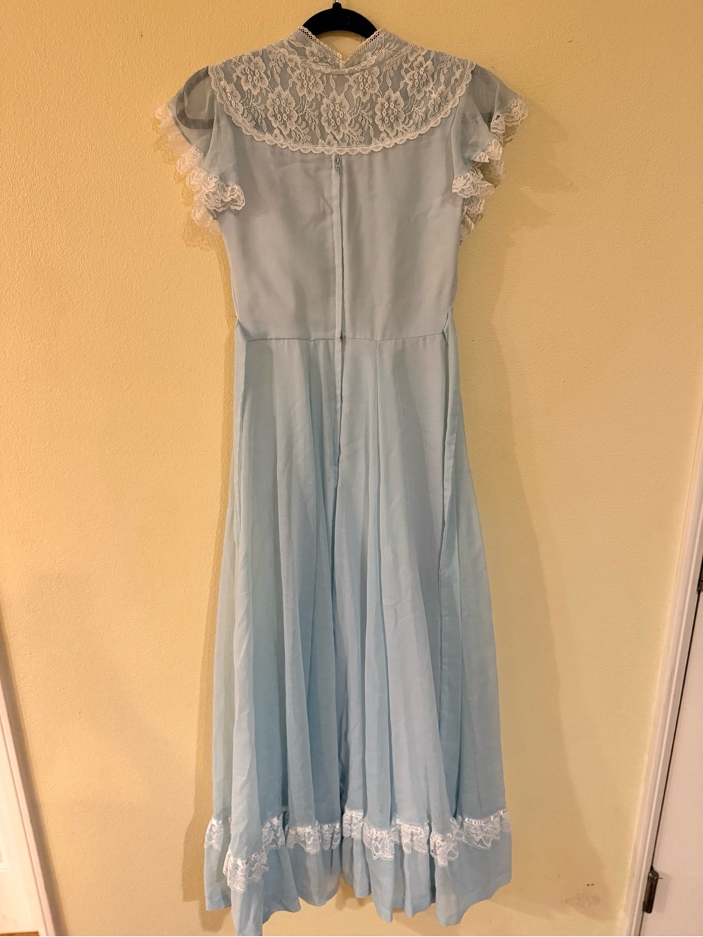 Gunne Sax Light Blue Maxi Dress with Lace Pearl Trim cottagecore prairi no size - Picture 7 of 11